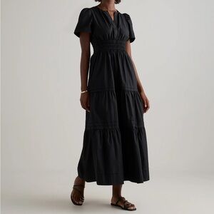 Quince 100% Organic Cotton Poplin Tiered Maxi Dress Black Size Large